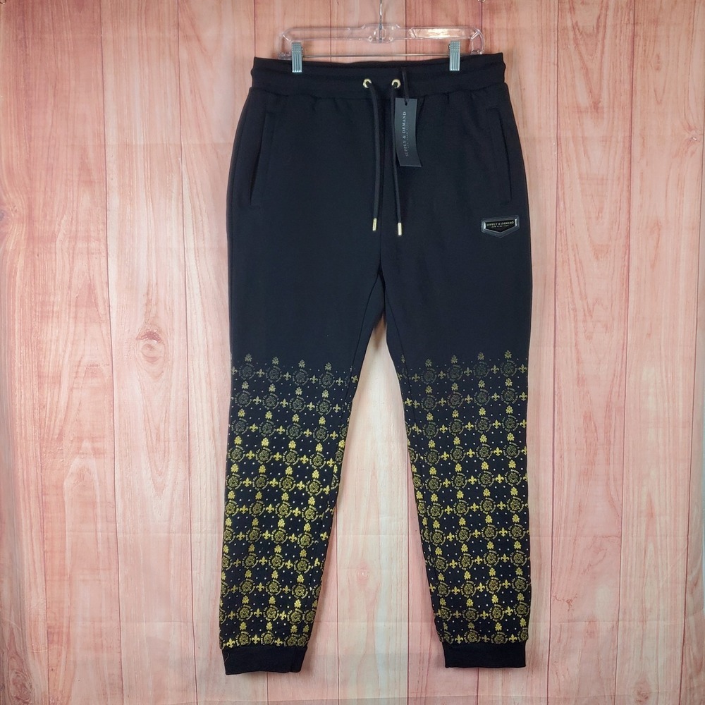 Supply & Demand Royalty Monogram Jogger Sweatpants Mens 2XL Black Gold Logo